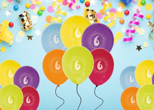 Ballong Födelsedag 6 år 6-pack Latex Mixade