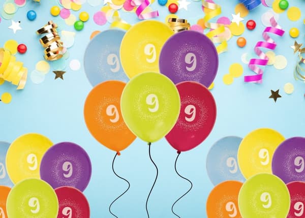 Ballong Födelsedag 9 år 6-pack Latex Mixade