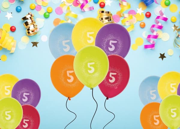 Ballong Födelsedag 5 år 6-pack Latex Mixade