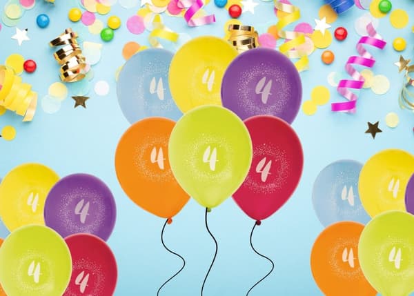 Ballong Födelsedag 4 år 6-pack Latex Mixade
