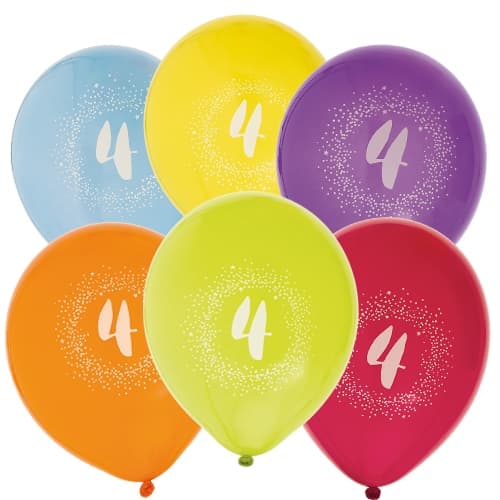 Ballong Födelsedag 4 år 6-pack Latex Mixade