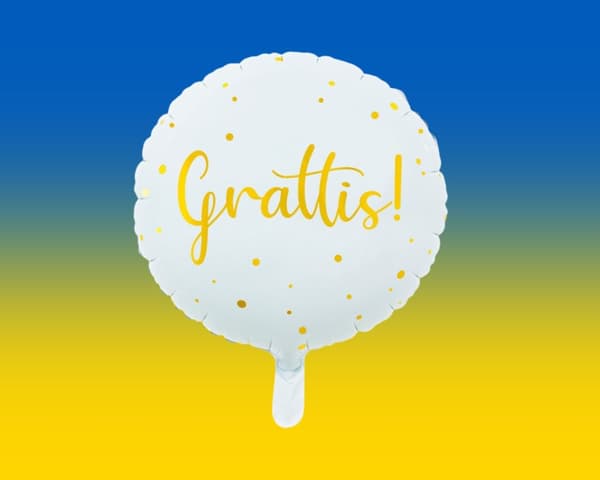 Ballong Grattis Vit/Guld Rund Folie 46 cm
