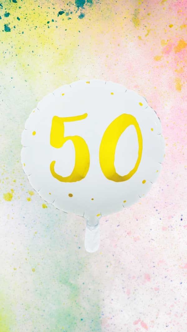 Ballong 50 år Vit/Guld Folie 46 cm