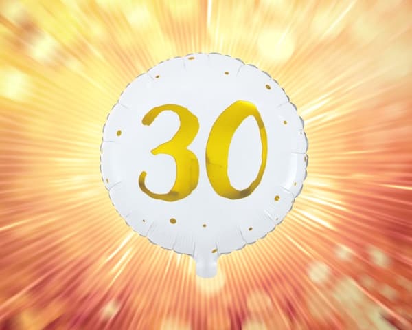 Ballong 30 år Vit/Guld Folie 46 cm