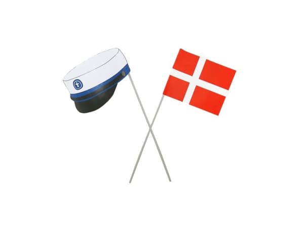 Studenterhue og flag på pind, blå
