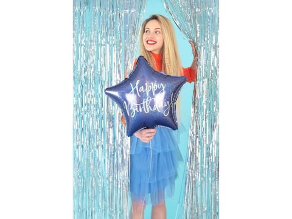 PartyDeco FB93-074-KARTON, Marinblå, Star, Folie, Födelsedag, Engelska, 40 cm