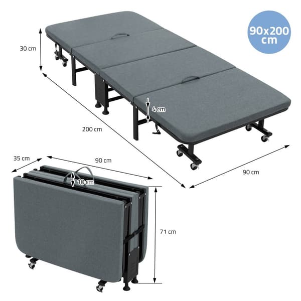 Sammenklappelig gæsteseng 90x200 cm med madras, kan rulles sammen, til børn og voksne op til 200 kg belastningskapacitet
