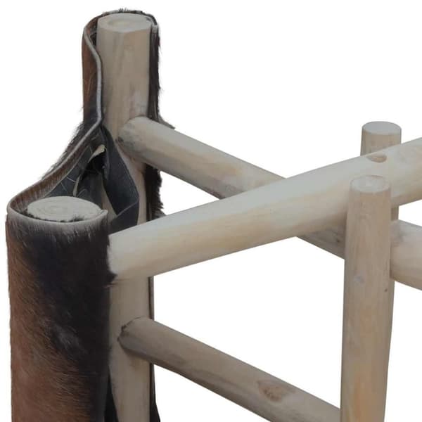 vidaXL Sammenleggbar krakk ekte skinn og heltre teak