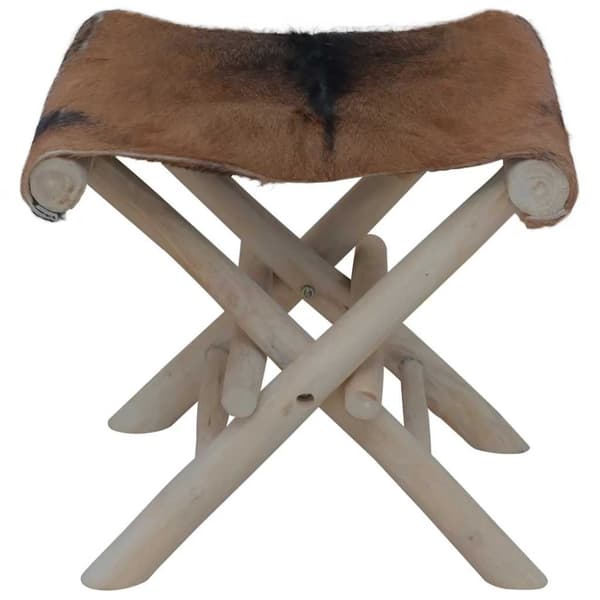 vidaXL Sammenleggbar krakk ekte skinn og heltre teak