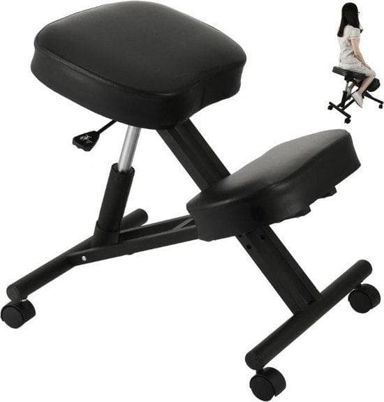 Ergonomisk pall | hjul | kontor | 120 kg kapacitet | justerbar höjd | flyttbar | korrigering av hållning | Svart