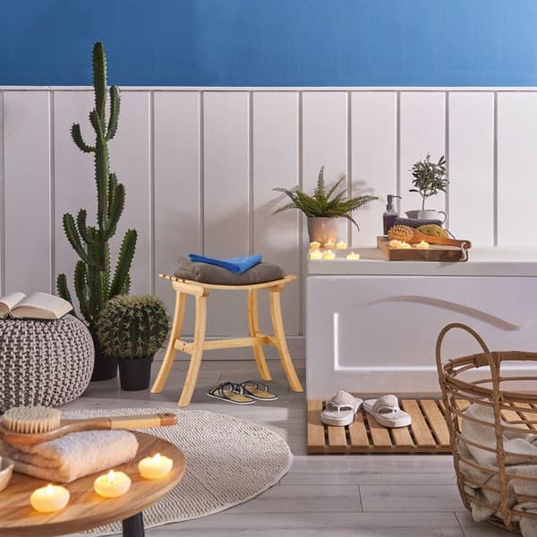 Relaxdays Bamboo Pall, Trä Hall Pall, Garderob Platt Pall HxBxD: 48 x 56 x 28,5 cm, Natural