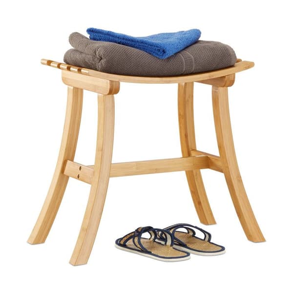Relaxdays Bamboo Pall, Trä Hall Pall, Garderob Platt Pall HxBxD: 48 x 56 x 28,5 cm, Natural