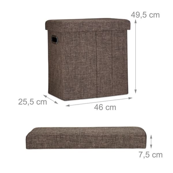 Relaxdays Fällbar förvaringspall HxlxB: 49,5 x 46 x 25,5 cm, med förvaring i linne, polyester, MDF, brunt