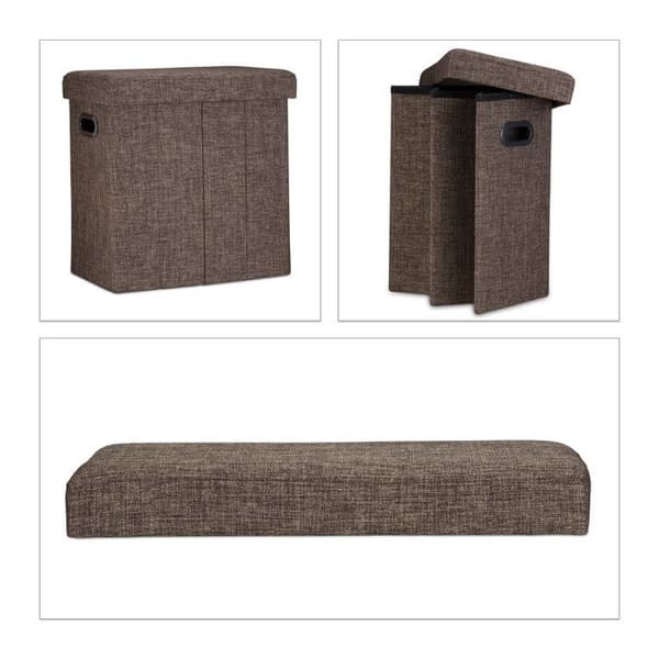 Relaxdays Fällbar förvaringspall HxlxB: 49,5 x 46 x 25,5 cm, med förvaring i linne, polyester, MDF, brunt
