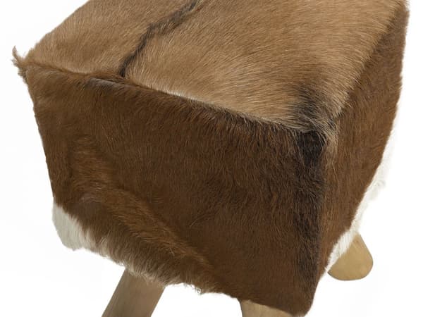 Fotskammel Dyretrykk Lammeskinn Naturlig Hår på Skinnkrakk