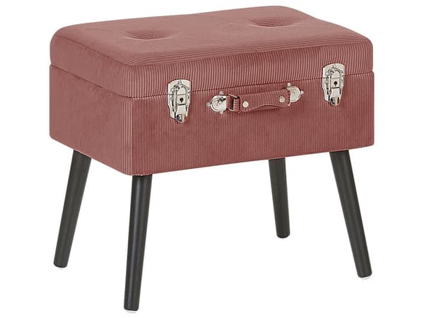 Krakk med oppbevaring Rosa kordfløyel med polstrede, svarte ben Koffertdesign Knopet overdel