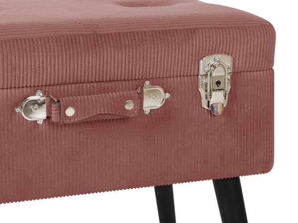 Krakk med oppbevaring Rosa kordfløyel med polstrede, svarte ben Koffertdesign Knopet overdel