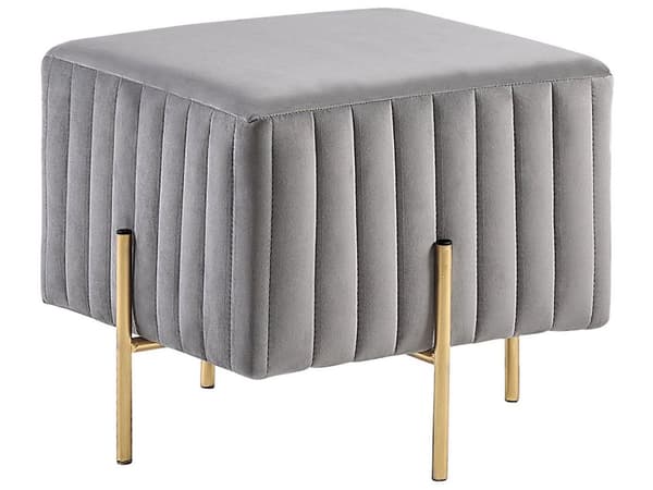 Benk Grå fløyel Gullfarget metall 48 cm Firkantet form Sitteplass Dekorativ Glamour Soverom Stue Gang