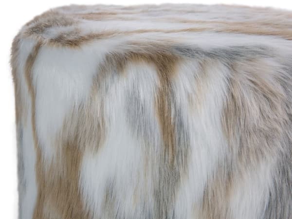 Fotskammel i Grå og Beige Kunstpels Rund Shaggy Krakk på Tripod Ben