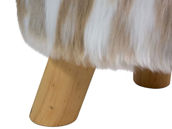 Fotskammel i Grå og Beige Kunstpels Rund Shaggy Krakk på Tripod Ben