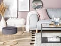 Miniatyrbilde 2 av 6: Fotskammel i kunstpels, hvit med gullfarget metallunderstell Kunstfell sminkebordskammel Glam Modern