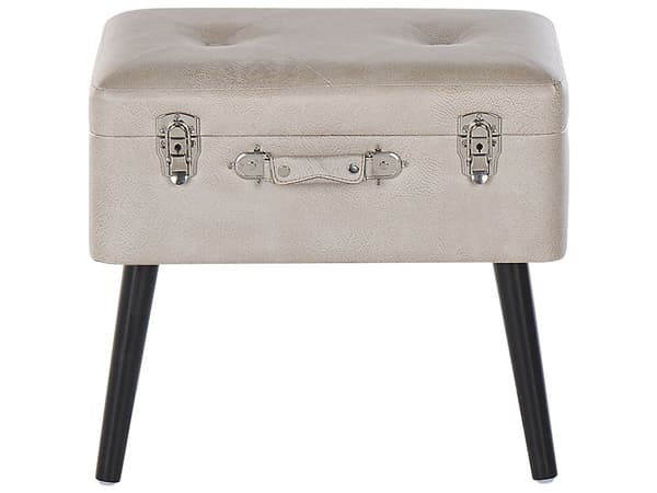 Krakk med oppbevaring Beige kunstskinn med polstrede, svarte ben Koffertdesign Knopet overdel