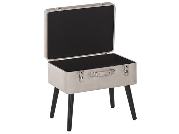 Krakk med oppbevaring Beige kunstskinn med polstrede, svarte ben Koffertdesign Knopet overdel