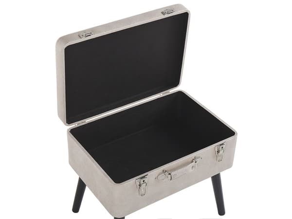 Krakk med oppbevaring Beige kunstskinn med polstrede, svarte ben Koffertdesign Knopet overdel