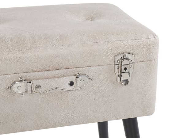 Krakk med oppbevaring Beige kunstskinn med polstrede, svarte ben Koffertdesign Knopet overdel