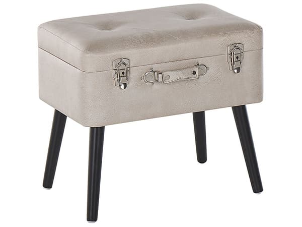 Krakk med oppbevaring Beige kunstskinn med polstrede, svarte ben Koffertdesign Knopet overdel