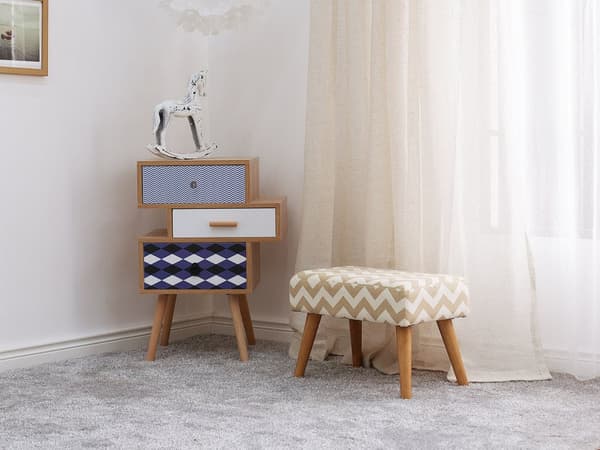 Fotskammel Beige Bomull med trebein Chevronmønster Skandinavisk stil