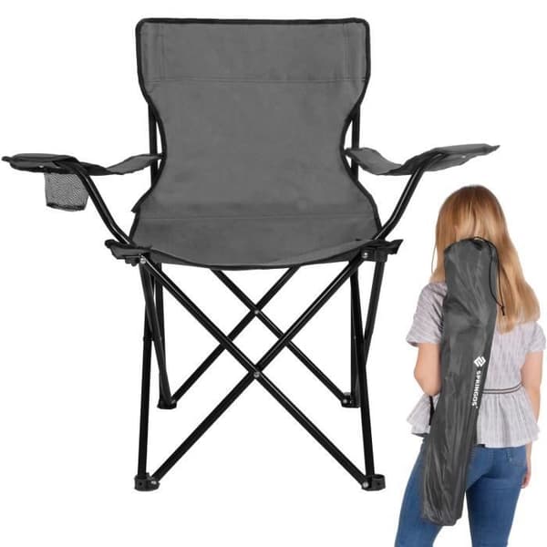 Fällbar campingstol - SPRINGOS - Grå - Polyester 600D - Stål - 1 plats