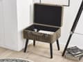 Miniatyrbilde 4 av 11: Krakk med oppbevaring Lysebrun kordfløyel med polstring Svarte ben Koffertdesign Knoplet topp