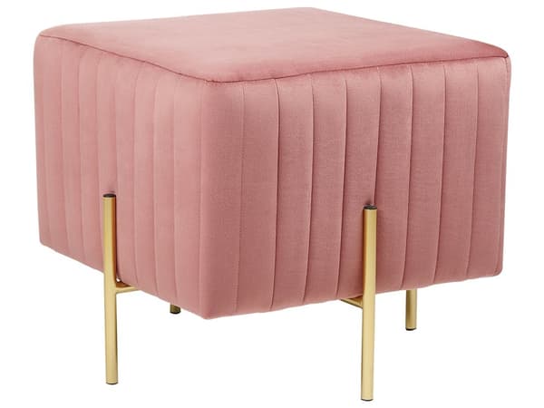 Fotskammel Rosa Fløyel 45 x 45 cm Polstret Gullfarget metallben Firkantet Puff Glamorøs stil Stue
