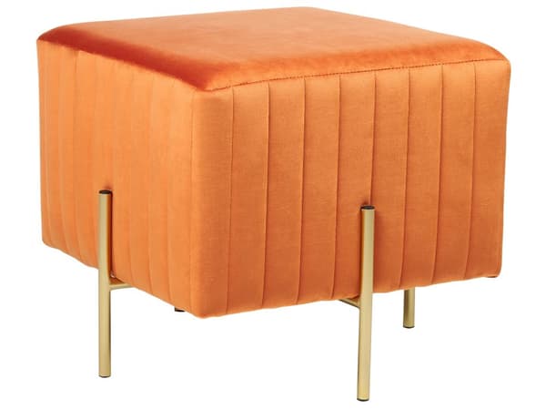 Fotskammel Oransje Fløyel 45 x 45 cm Polstret Gullfarget metallben Firkantet Puff Glamorøs stil Stue