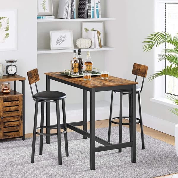VASAGLE Set med 2 Kökspallar 39 x 39 x 100 cm med fotstöd, vintage brunsvart