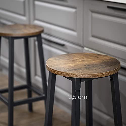 VASAGLE 4 kpl keittiöjakkarat teräsrungolla Korkeus 65 cm Pyöreä Vintage Ruskea/Musta