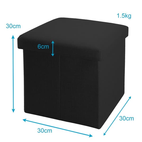 Hopfällbar sittkub 30x30x30 cm sittpall med förvaringsutrymme och lock av tyg i linne-look fällbar fotstöd förvaringslåda bröst sittbänk fotpall