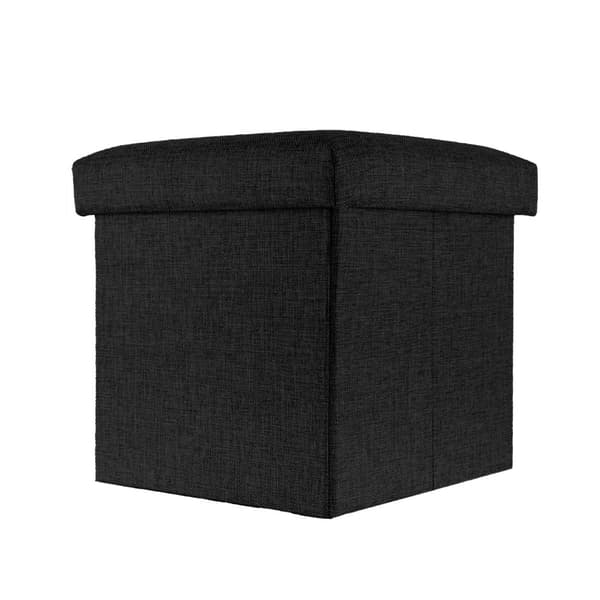 Hopfällbar sittkub 30x30x30 cm sittpall med förvaringsutrymme och lock av tyg i linne-look fällbar fotstöd förvaringslåda bröst sittbänk fotpall