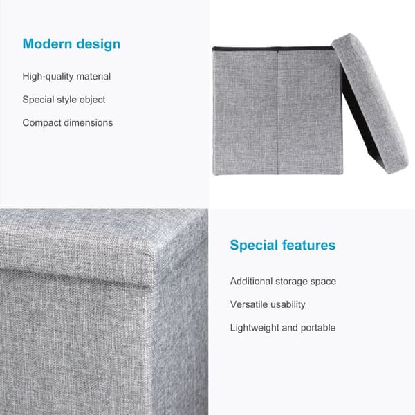 Hopfällbar sittkub 30x30x30 cm sittpall med förvaringsutrymme och lock av tyg i linne-look fällbar fotstöd förvaringslåda bröst sittbänk fotpall