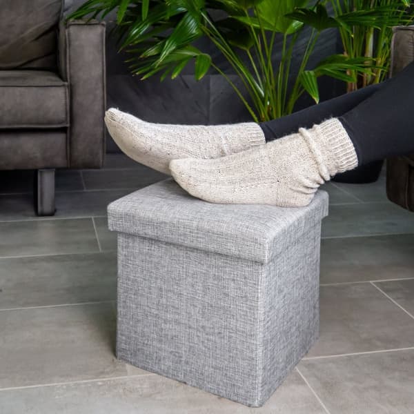 Hopfällbar sittkub 30x30x30 cm sittpall med förvaringsutrymme och lock av tyg i linne-look fällbar fotstöd förvaringslåda bröst sittbänk fotpall