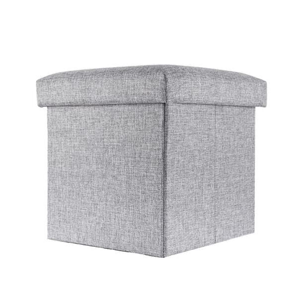 Hopfällbar sittkub 30x30x30 cm sittpall med förvaringsutrymme och lock av tyg i linne-look fällbar fotstöd förvaringslåda bröst sittbänk fotpall alaska grå