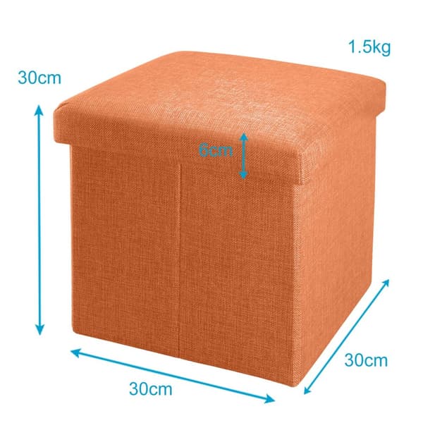 Hopfällbar sittkub 30x30x30 cm sittpall med förvaringsutrymme och lock av tyg i linne-look fällbar fotstöd förvaringslåda bröst sittbänk fotpall