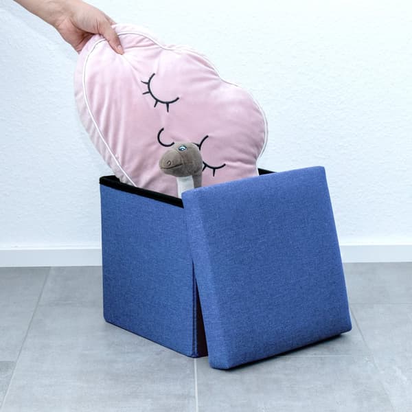 Hopfällbar sittkub 30x30x30 cm sittpall med förvaringsutrymme och lock av tyg i linne-look fällbar fotstöd förvaringslåda bröst sittbänk fotpall