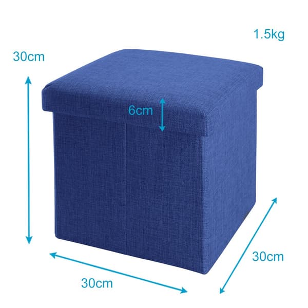 Hopfällbar sittkub 30x30x30 cm sittpall med förvaringsutrymme och lock av tyg i linne-look fällbar fotstöd förvaringslåda bröst sittbänk fotpall