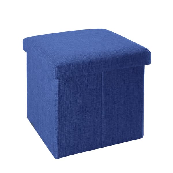 Hopfällbar sittkub 30x30x30 cm sittpall med förvaringsutrymme och lock av tyg i linne-look fällbar fotstöd förvaringslåda bröst sittbänk fotpall