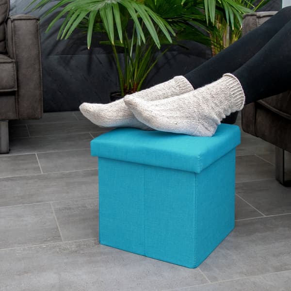 Hopfällbar sittkub 30x30x30 cm sittpall med förvaringsutrymme och lock av tyg i linne-look fällbar fotstöd förvaringslåda bröst sittbänk fotpall