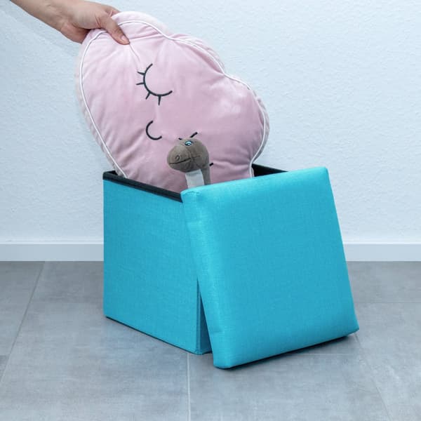 Hopfällbar sittkub 30x30x30 cm sittpall med förvaringsutrymme och lock av tyg i linne-look fällbar fotstöd förvaringslåda bröst sittbänk fotpall