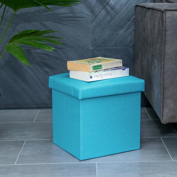 Hopfällbar sittkub 30x30x30 cm sittpall med förvaringsutrymme och lock av tyg i linne-look fällbar fotstöd förvaringslåda bröst sittbänk fotpall