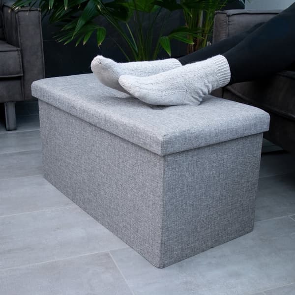 Hopfällbar bänk 78x38x38 cm sittkub med förvaringsutrymme och lock tillverkad av tyg i linne-look sittkub fotstöd förvaringslåda bröst sittpall